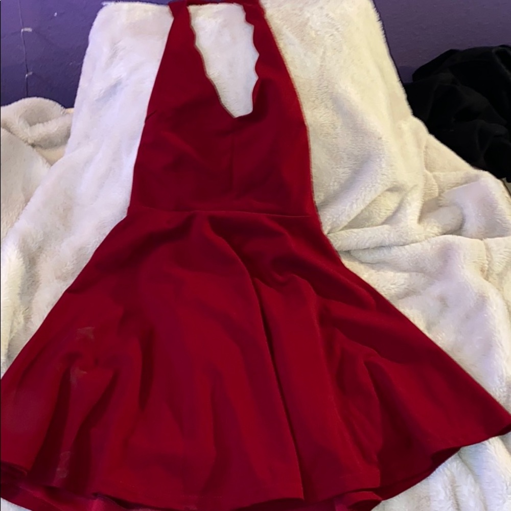 Halter top red mini dress